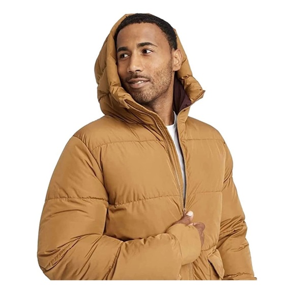 Men’s Brown Short Puffer Hoodie Jacket S NWT - All in Motion - Picture 5 of 12